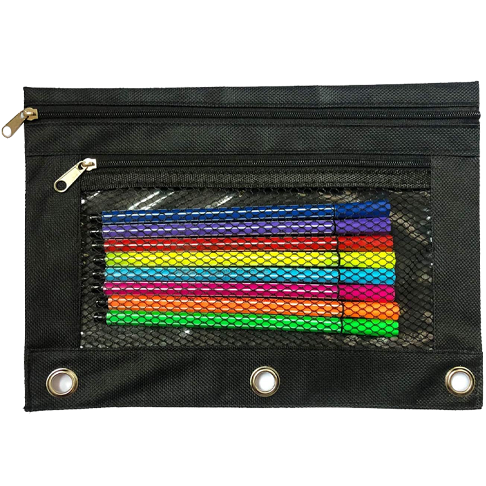 Pencil Pouches, Bulk Pencil Pouch in black for Storing School Supplies,  Writing Utensils, and More, Cloth Zipper Pouches for 3 Ring Binders